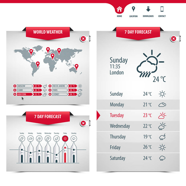 set of weather application templates - Vektor, Bild