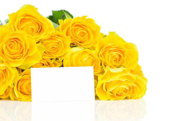 Yellow roses with greeting card - Valokuva, kuva