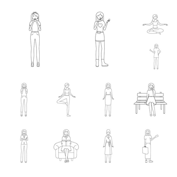 Vector illustration of posture and mood symbol. Collection of posture and female stock symbol for web. - Vecteur, image