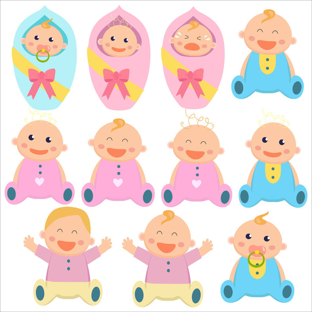 Baby platte icoon. Baby jongens en baby meisjes. Pasgeborenen. Vector cijferver - Vector, afbeelding