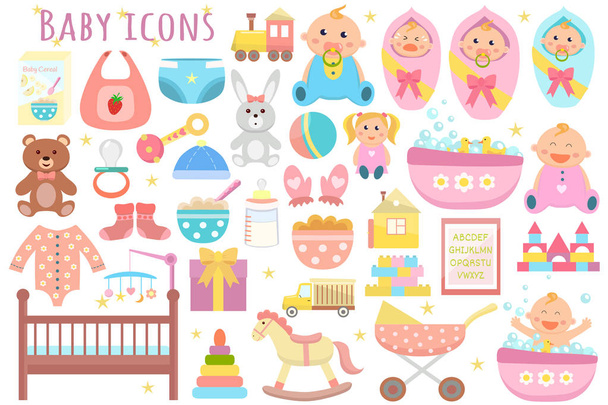 Baby Flat Icons Set.  - Vektor, Bild