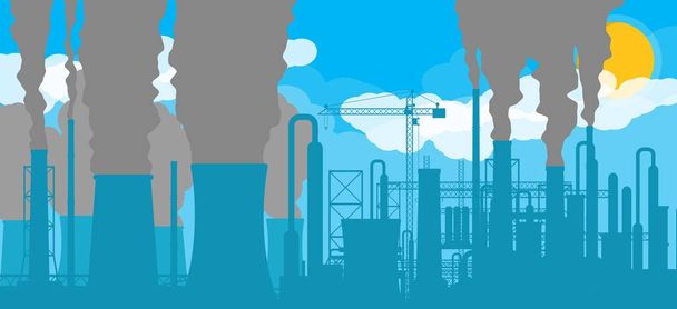 Panoramic industrial silhouette landscape. - Vector, Image