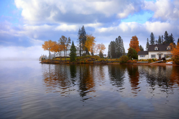 Осенние отражения деревьев в озере - Фото, изображение