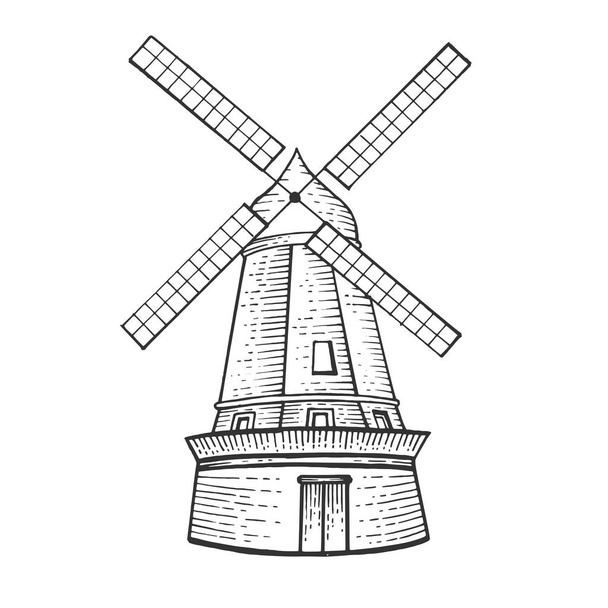 Old windmill sketch engraving vector illustration. Scratch board style imitation. Hand drawn image. - Вектор,изображение