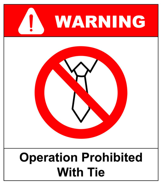 ネクタイ禁止と一時停止の標識、禁止されている操作を結ぶ禁断のシンボル。白で隔離の図。警告バナー - 写真・画像