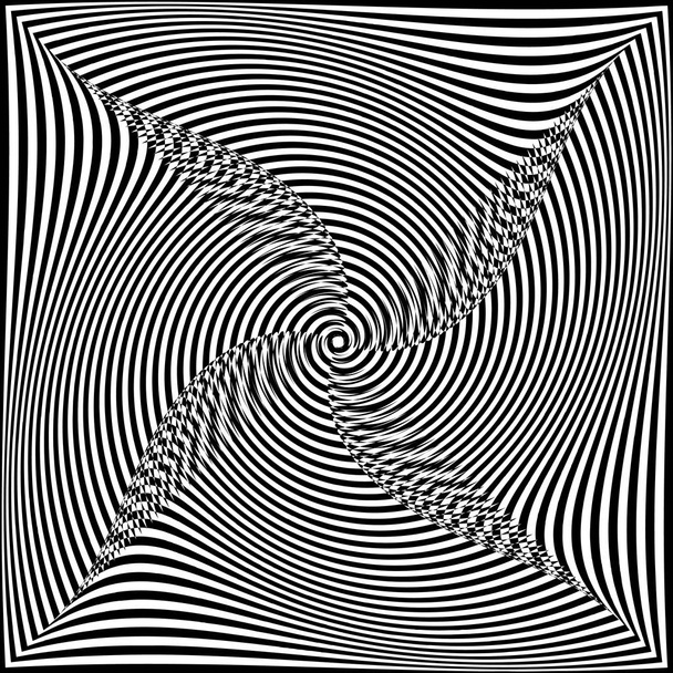 Fondo blanco y negro retorcido abstracto. Ilusión óptica de superficie distorsionada. Rayas retorcidas. Túnel 3d estilizado
. - Vector, imagen