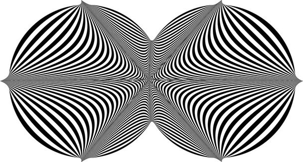 Abstraktní zvrácený černobílý tvar. Optická iluze zkresleného povrchu. Zkroucené zaoblené pruhy. - Vektor, obrázek