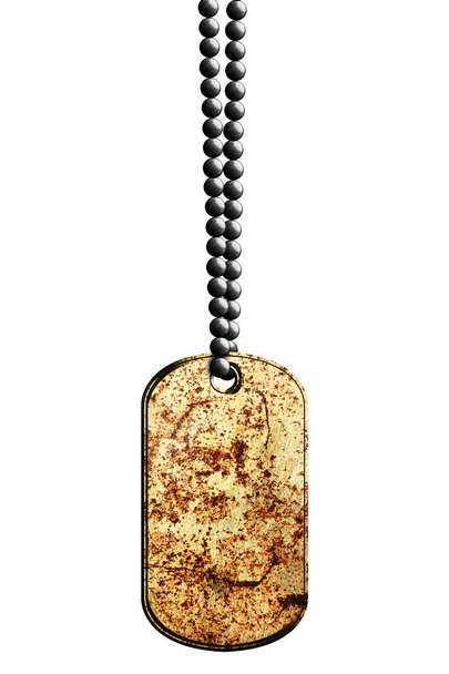 rusty metal tag and necklace. isolated with clipping path. 3d illustration. - Photo, Image