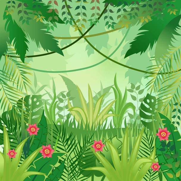Ormanda arka plan. Ağaçlar ve bitkiler. Vektör Illustration - Vektör, Görsel