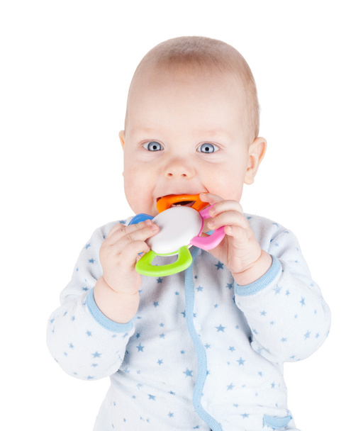 Cute baby boy is holding toy - Foto, Imagem