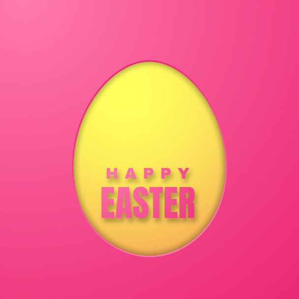 Happy Easter Greeting Card with Color Paper Easter Egg on Pink Background. Vector illustration - Wektor, obraz