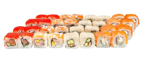 Various kinds of tasty sushi roll  isolated on white background for menu. Japanese food - Photo, image