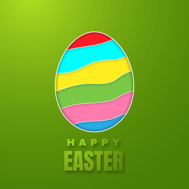 Happy Easter Greeting Card with Color Paper Easter Egg on Green Background. Vector illustration - Vektör, Görsel