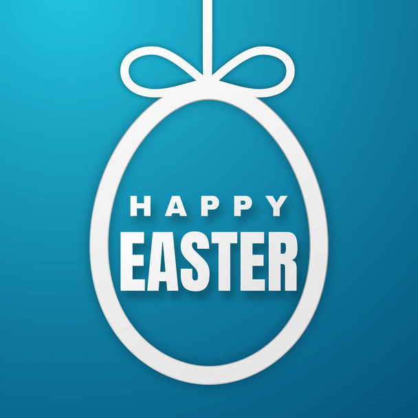 Happy Easter Greeting Card with Easter Bunny. Color Paper Easter Egg on Blue Background. Vector illustration - Vektör, Görsel
