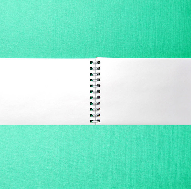 white blank notepad on green background - Фото, зображення