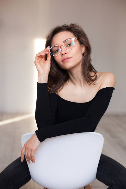 closeup portrait of woman in glasses - Fotó, kép