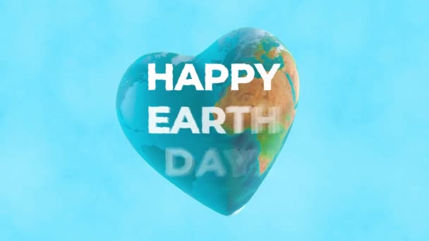 3D-animatie-planeet aarde met hart vorm met "Happy Earth Day" tekst - Video
