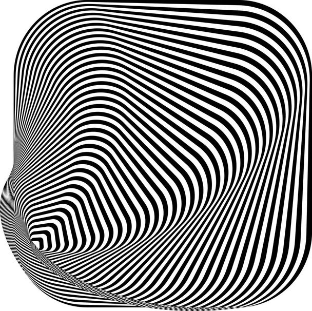 Abstract twisted black and white background. Optical illusion of distorted surface. Twisted stripes. Stylized 3d tunnel. - Vector, Image