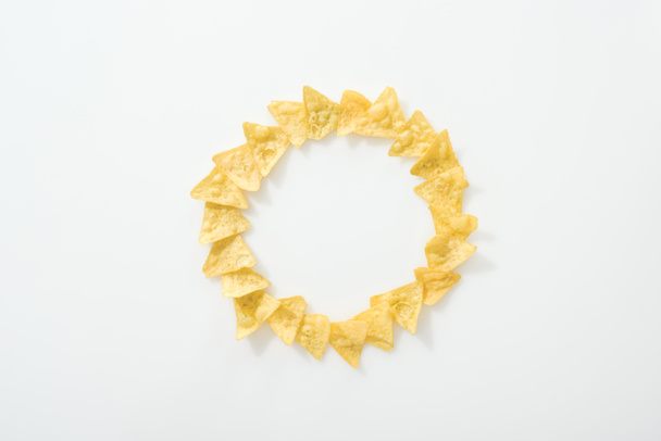 top view of tasty nachos on white background with copy space  - Fotografie, Obrázek