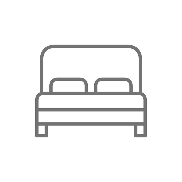 Podwójne łóżko, ikona linii w pokoju hotelowym. - Wektor, obraz