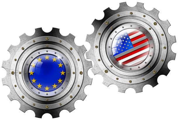 ΗΠΑ και Ευρώπη σημαίες σε μια εργαλεία - Φωτογραφία, εικόνα