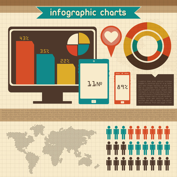 Retro infographics set. World Map and Information Graphics - Vector, Image