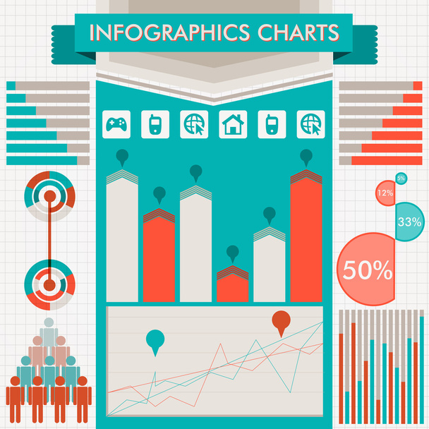 Retro infographics set. Wereldkaart en informatiegrafieken - Vector, afbeelding
