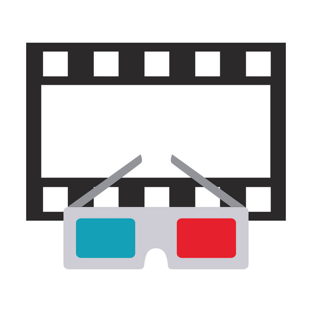 kino brýle a filmové pásky izolované ikona - Vektor, obrázek