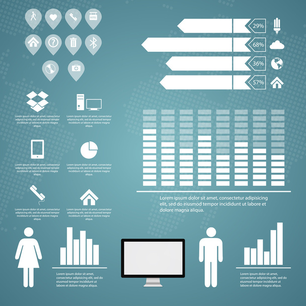 Retro infografika beállítva. Világtérkép és információs grafikák - Vektor, kép