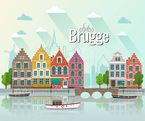 Illustrazione vettoriale di Bruges. Vecchia città europea
. - Vettoriali, immagini