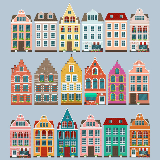 Conjunto de casas antiguas de colores europeos
 - Vector, imagen