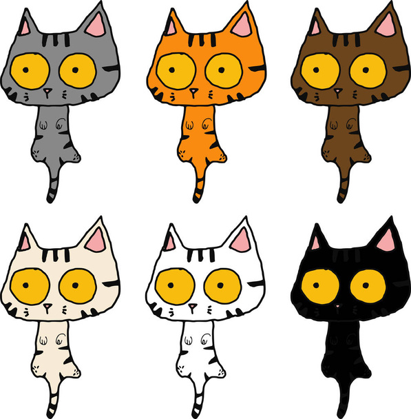 Vector and outline tabby cat excise confuse action sketch character various color isolated white background - Vektör, Görsel