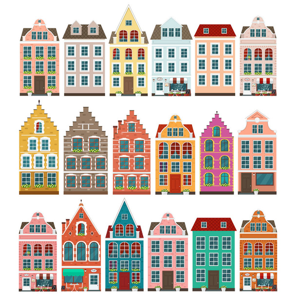 Σύνολο Ευρωπαϊκής πολύχρωμα παλιά σπίτια - Διάνυσμα, εικόνα