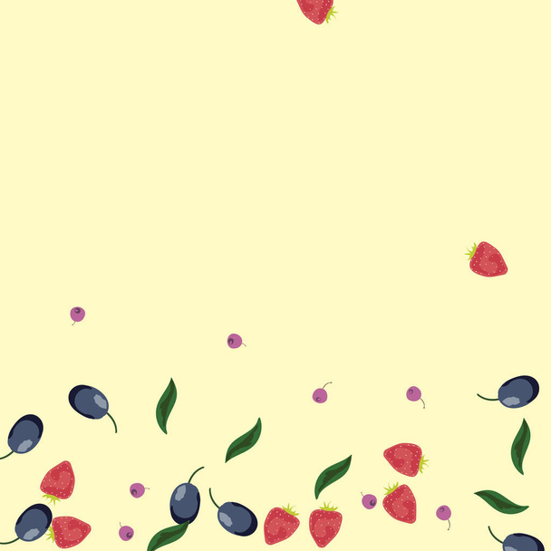 Berry background with blueberries, strawberries and plums on a light background. - ベクター画像