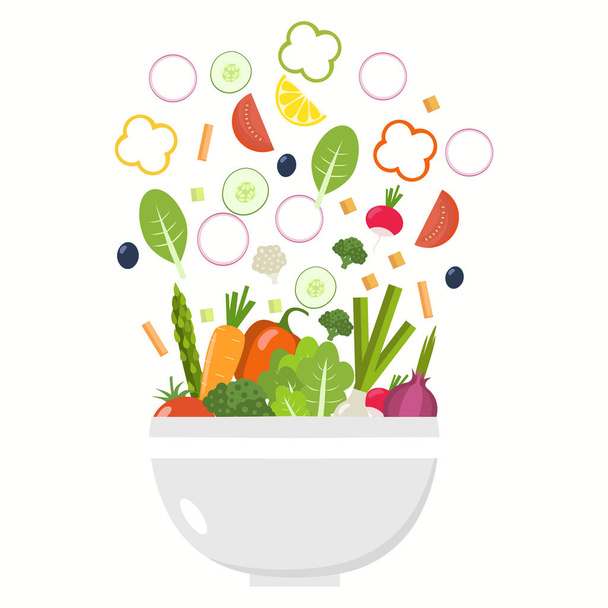 Vegetable bowl. Slices of vegetables. - Vector, Image