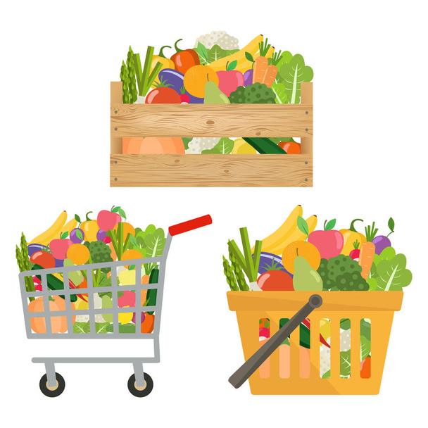 Shopping cart with vegetables. - Vector, Image