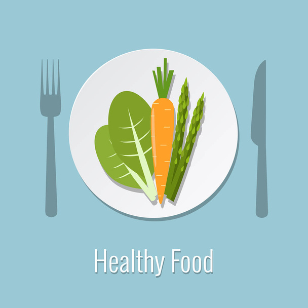 Vegetables on a plate. Healthy food vector illustration. - Vector, Image