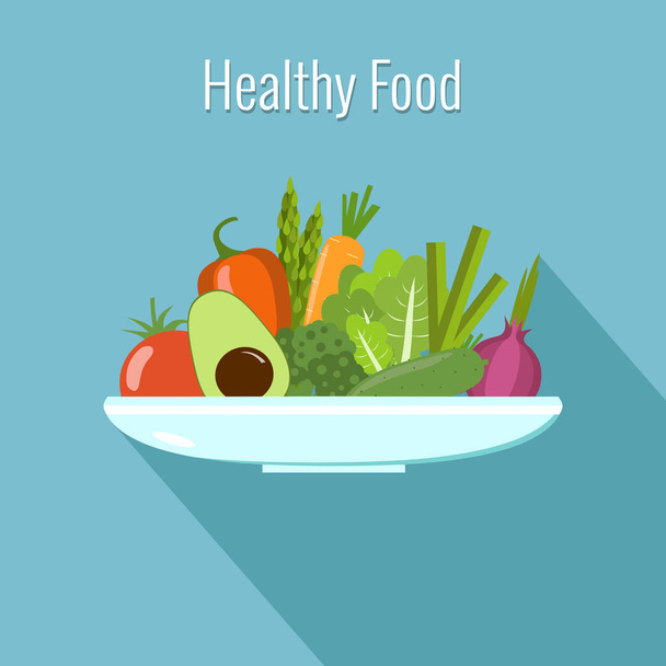 Gemüse auf einem Teller. gesunde Ernährung - Vektor, Bild