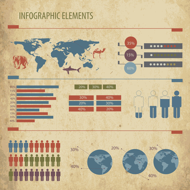 Retro infographics set. World Map and Information Graphics - Vettoriali, immagini