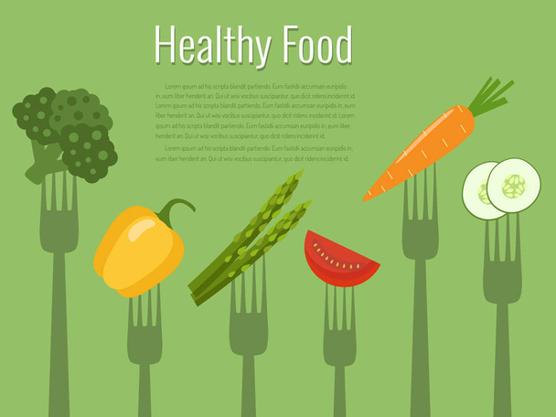 フォークの野菜。健康食品のベクトル図. - ベクター画像