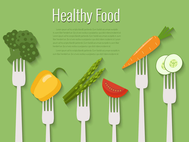 Verduras en tenedores. Ilustración saludable vector de alimentos
. - Vector, Imagen