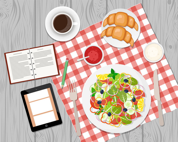 Vector illustration of healthy breakfast or business lunch on th - Vector, Image