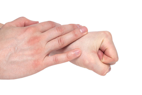 Дві руки в замку. Концепція Зупинити насильство ізольовано на білому фоні
 - Фото, зображення