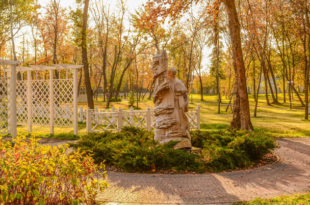 різьблена дерев'яна скульптура в осінньому парку
 - Фото, зображення