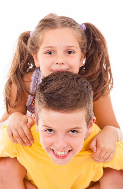 Happy smiling kids on a white background - Photo, image
