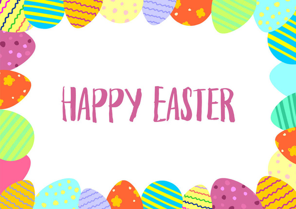 Happy Easter vector card. Easter multicolored eggs frame - Vektor, Bild