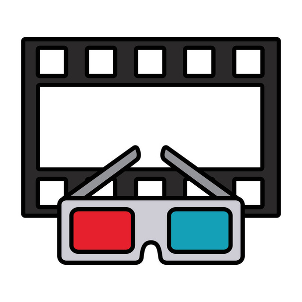 mozi szemüveg és movie szalag elszigetelt ikon - Vektor, kép