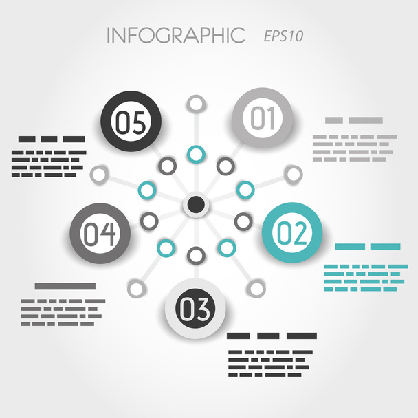 grey and turquoise circel timeline infographic with big rings - Vector, Imagen