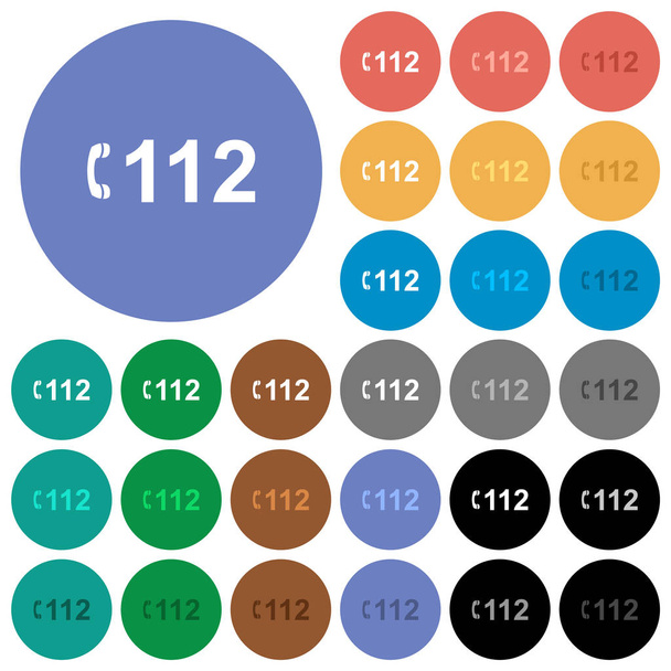 Κλήσης έκτακτης ανάγκης 112 στρογγυλή επίπεδη multi χρωματιστά εικονίδια - Διάνυσμα, εικόνα