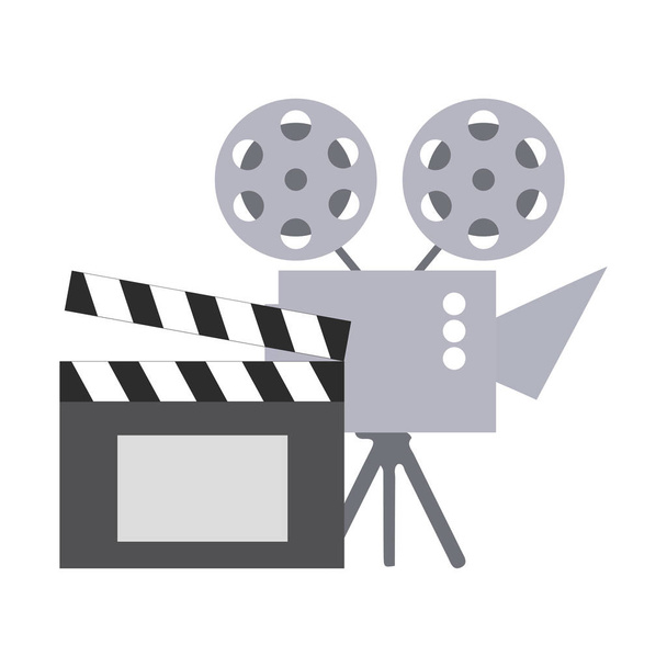projektor dla kina i clapperboard ikona na białym tle - Wektor, obraz